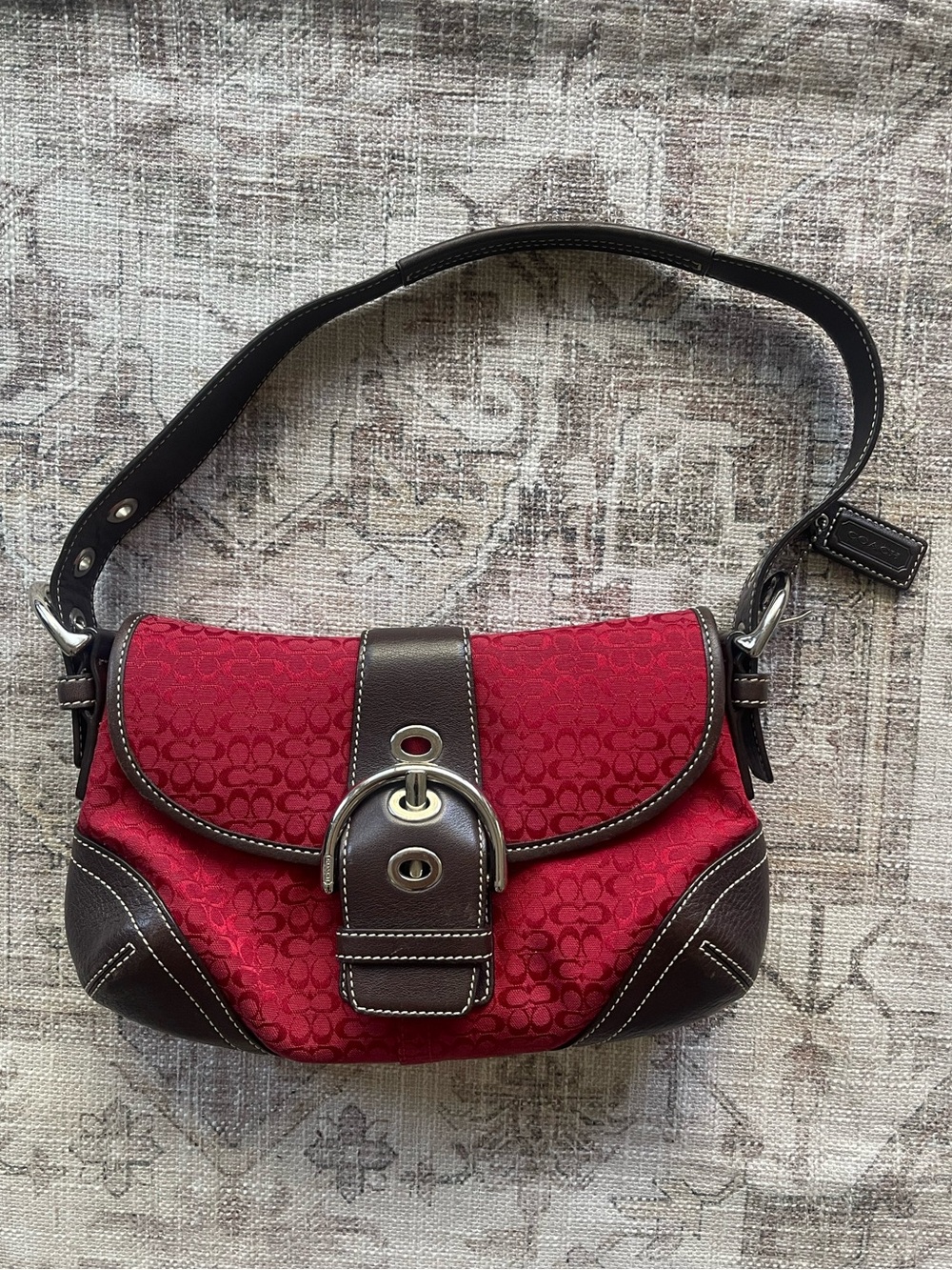Coach Y2K Red SoHo Hobo Mini Flap Canvas Monogram Bag - Picture 10 of 15